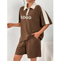 F230278 Clothing Manufacturers Custom Ladies Outfits Short Sleeve Polo T Shirt and Track Shorts Women Two Piece Sets Shorts Sets
