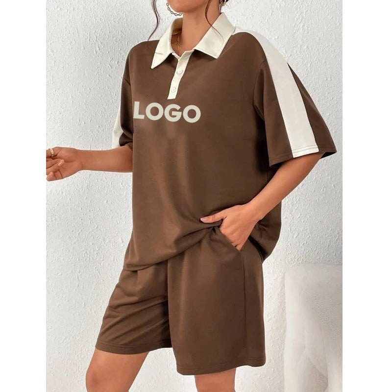 F230278 Clothing Manufacturers Custom Ladies Outfits Short Sleeve Polo T Shirt and Track Shorts Women Two Piece Sets Shorts Sets