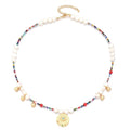 Real Gold Plated Bohemian Natural Stone Freshwater Pearl Pendant Beaded Eye Necklace Women