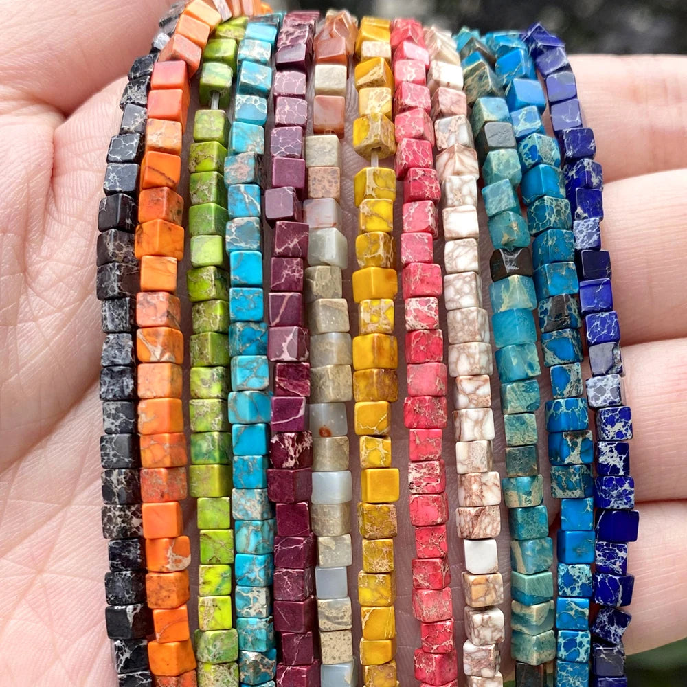 3mm Natural Stone Colorful Sea Sediment Jaspers Square Fashionable Shoushan Loose Beads Jewelry Making DIY Bracelet Accessories