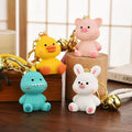 Cute Cartoon Animal Action Figure Toys Ornament Keyring Bag Charm Pendant Decor Yellow Duck Dinosaur Bunny Piggy Animal Keychain
