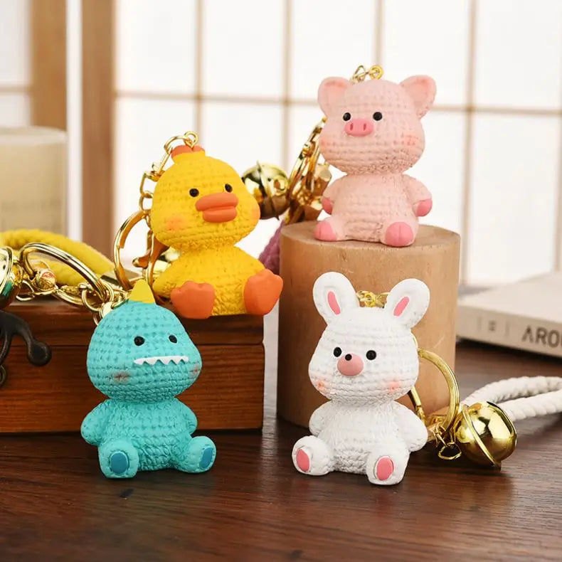 Cute Cartoon Animal Action Figure Toys Ornament Keyring Bag Charm Pendant Decor Yellow Duck Dinosaur Bunny Piggy Animal Keychain
