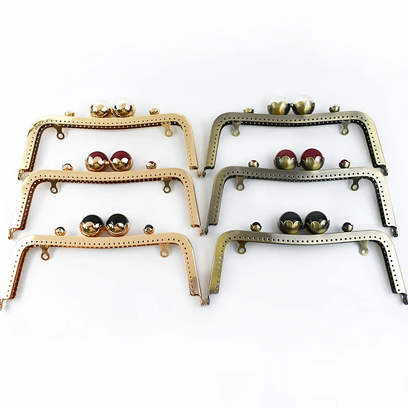 Meetee XP038 20*7.5cm DIY Hardware Sewing Bag Part Accessories Embossed Handbag Metal Bag With Handles Purse Frame Kiss Clasp