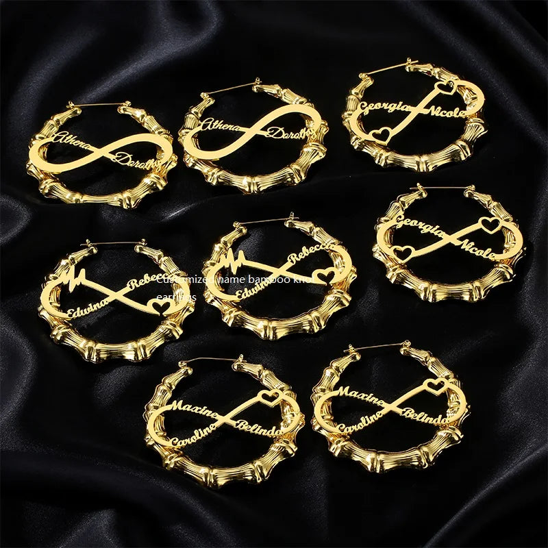 Lateefah OEM Christmas Customized Stainless Steel Hoop Plated Gold Two Tone Letter Name Earring