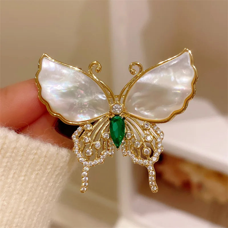 Luxury Fashion Jewellery Jewelry Gift Designer Shell Zircon Vintage Elegant butterfly Brooches Women