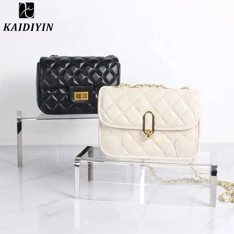 Modern Fashion Acrylic Shoe Rack Golden Edge Portable Clear Bag Factory Custom Handbag Display Stand Rack