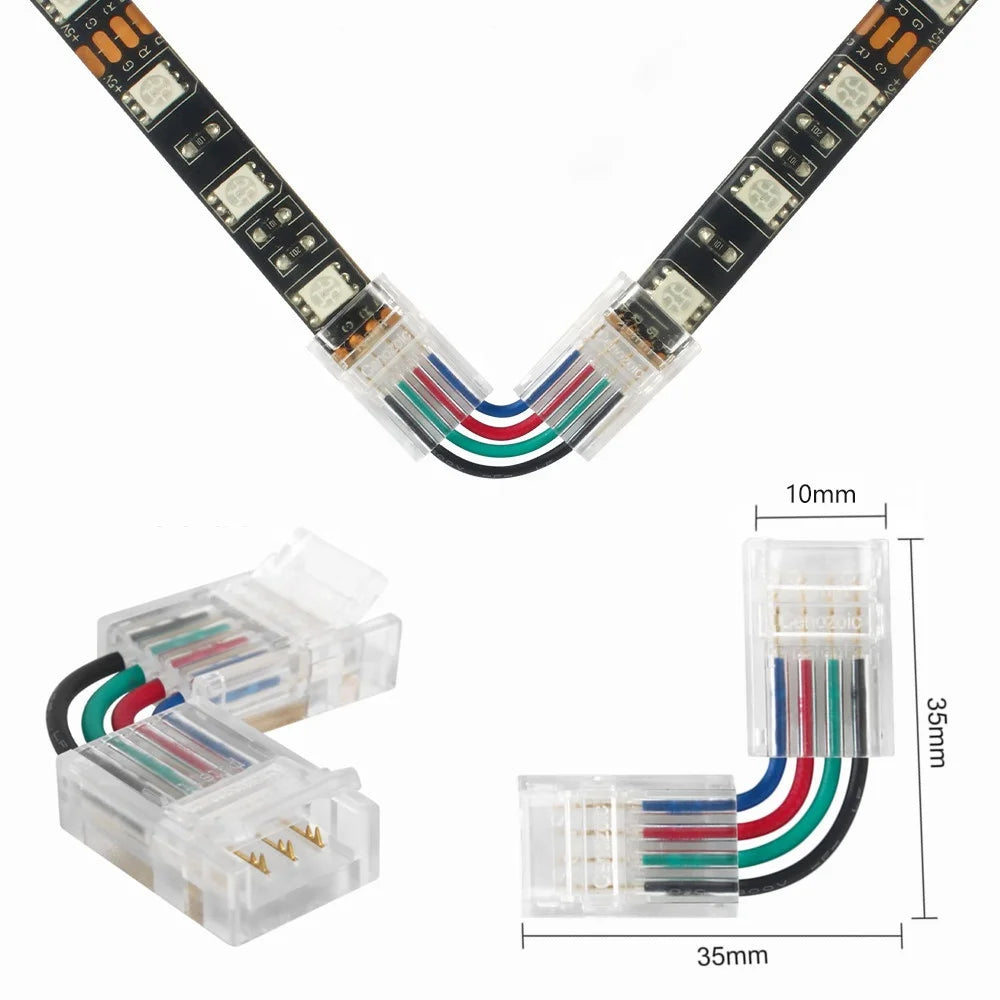 2/4/5/6Pin Crystal Buckle Right Angle Transfer L-Shape Solderless Led Connectors for 8/10/12mm 5050 RGB Single Color Strip Light