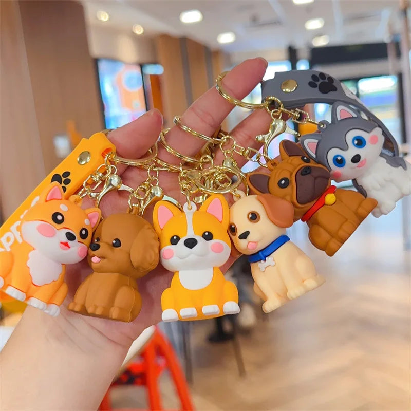 Creative Cartoon 3D Dog Dolls Pendants Pvc Rubber Creative Cute Keychains for Girls
