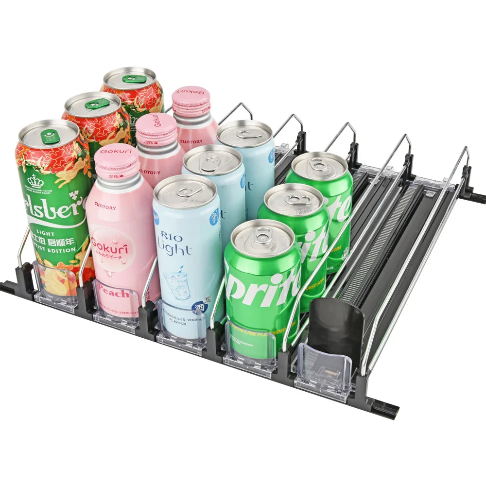 Supermarket Shelf Pusher Slow Motion High Quality Black ABS Cooler Gravity Roller Adjustable Width Acrylic Divider