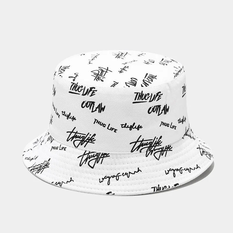 New York Fashion Custom Brand All Over Print Embroidered Thug Life Cotton Bucket Chapeau Bob Fisherman Hat for Men and Women