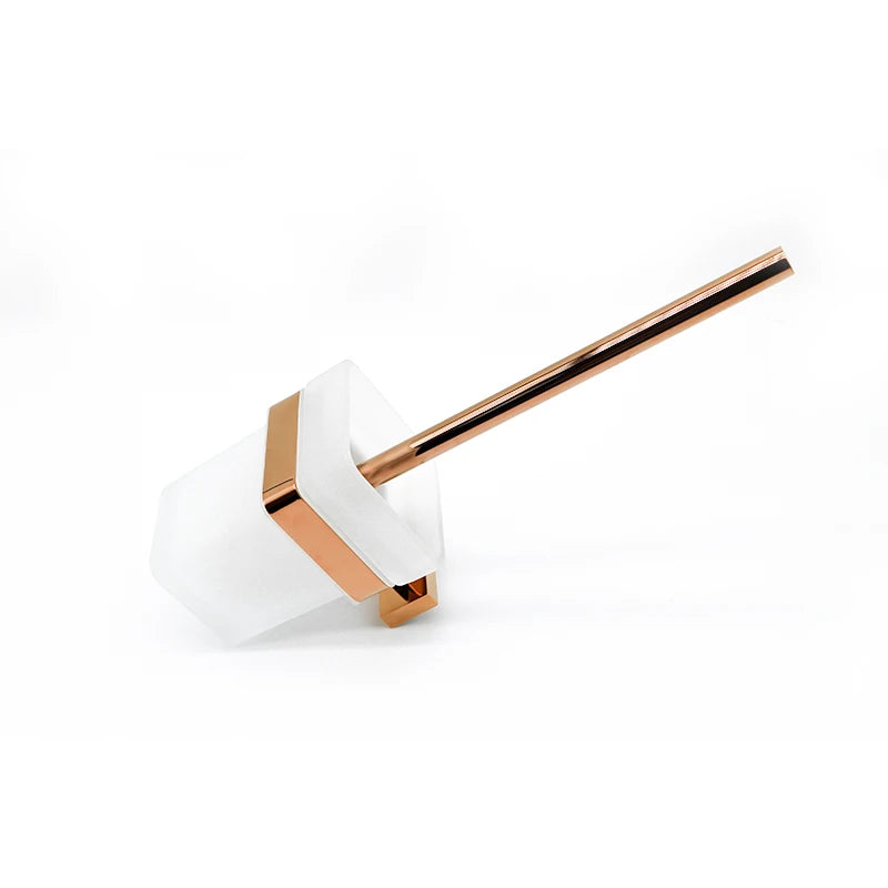 Homedec Modern Eco-Friendly Stainless Steel Wall-Mounted Square Toilet Brush Holder with Polished Rose Gold Finish and Glass Cup