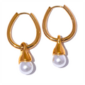 JINYOU 2740 Removable Stainless Steel Geometric Pearls Drop Hoop Earrings Gold Fashion Elegant Daily Jewelry for Women