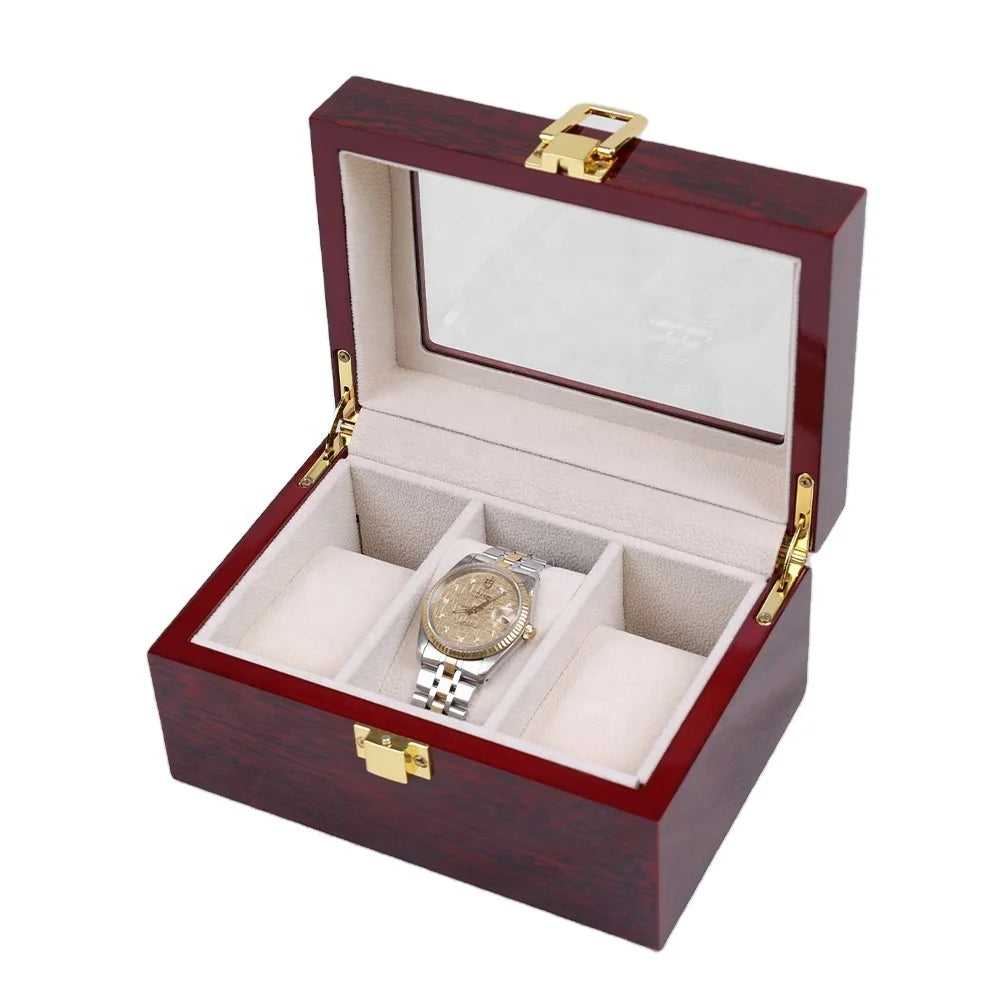 Luxury 3-slot Watch Storage Case Watch Gift Box Wooden Watch Packaging With Glass Window Cosmetic Storage Box Jewelry