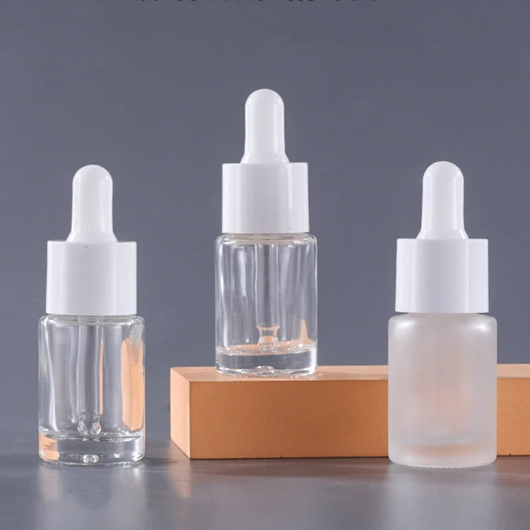 Empty Flat Essential Oil Glass Dropper Bottle Skincare Cosmetic Packaging 15ml Frosted Lotion Serum Bottle