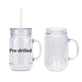 Wholesale New Arrive Ready to Ship Clear 500ml Double Wall PP Plastic Tumbler Pre-drilled Mason Plastic Cup with Handle 25pcs