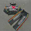 Custom Men Sun Faded Sweatsuit Distressed Embroidery Patch Striped Hoodies Sweatpants Set Rhinestones Oversize Tracksuits