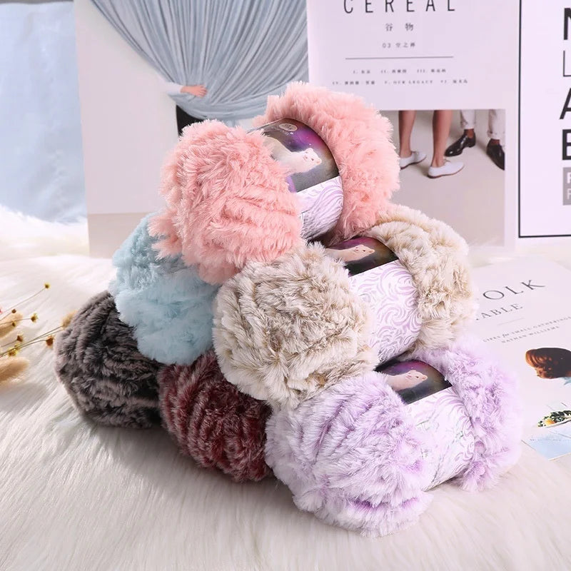 Genuine Chunky Fluffy Imitation Mink Fur Yarn Knitting Hat Scarf Blanket Super Soft Handmade Faux Fur Yarn