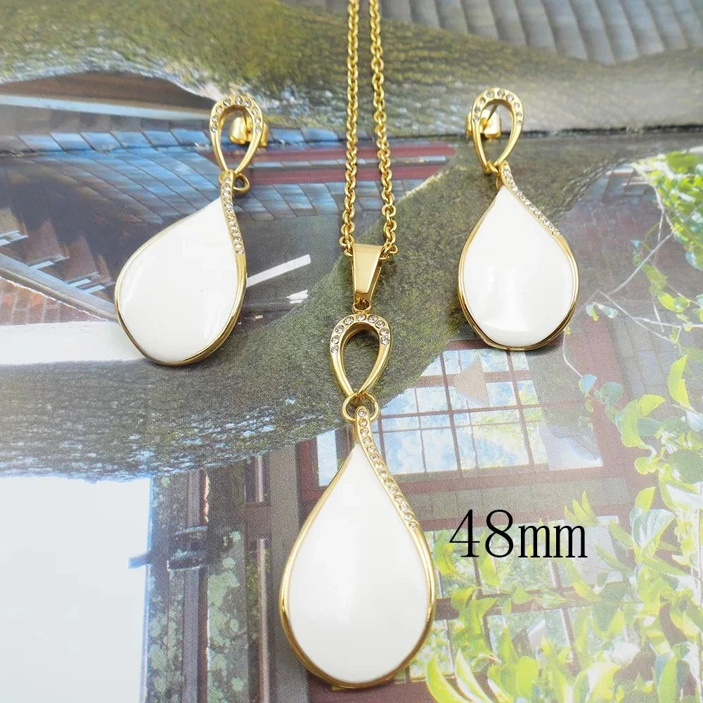 316L Stainless Steel Women's Religious Christian Elegant Drop Pendant Necklace and Earring Jewelry Set