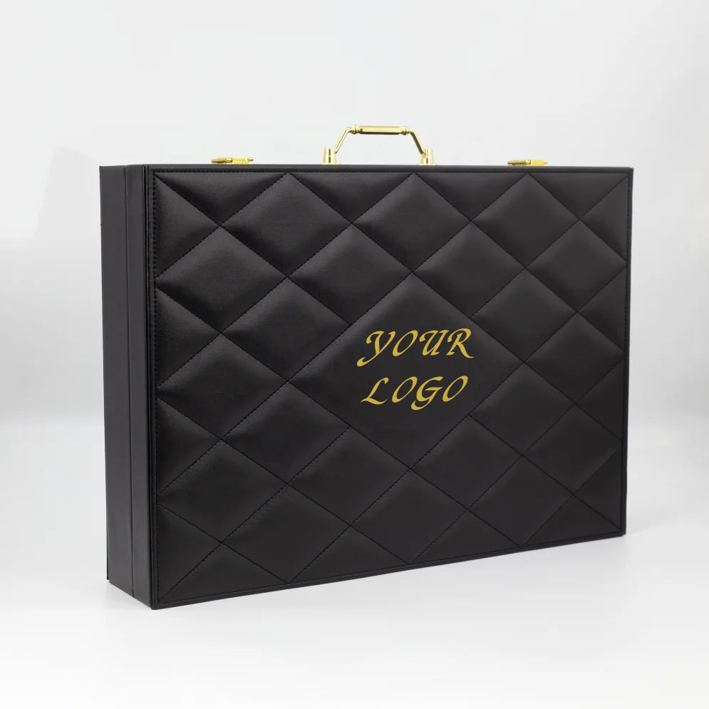 NICE Wholesale in Stock Luxury Black PU Leather Surface Timber Mdf Wood Boxes Storage Suitcase Leather Boxes