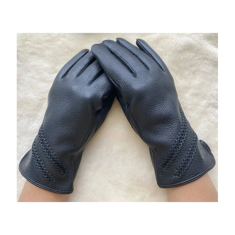 Sample Support 2026 Custom Handmade Deerskin Leather Gloves & Mittens Deer Skin Winter Men  Wool Lined Gloves Winter Women