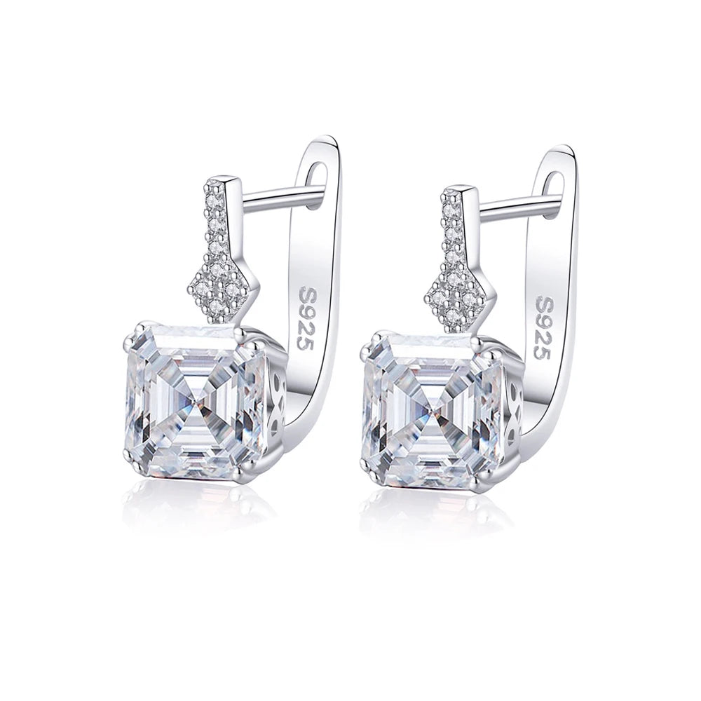 Exquisite Shinny 7mm Asscher Cut Cubic Zirconia Women Luxury Real 925 Sterling Silver Cuff Huggie Earrings