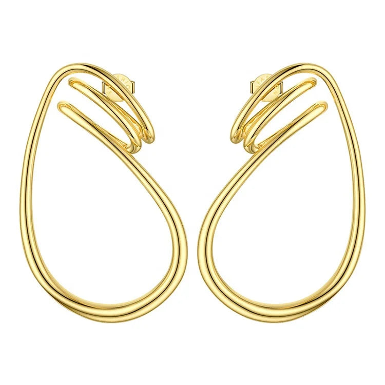 18K Gold Plating Brass Jewelry Winding Bag Ear Lobe Design Irregular Lines Accessory Earrings E191143