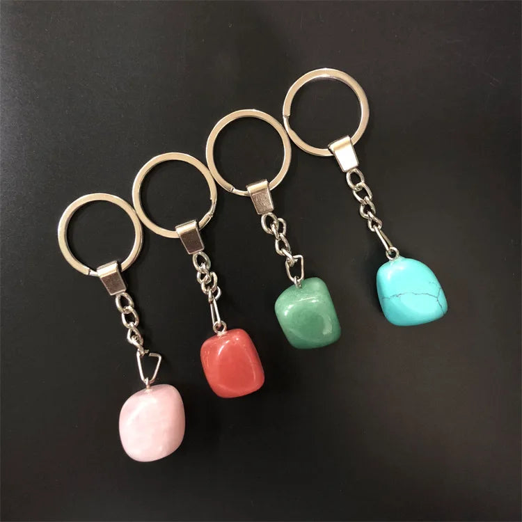 DIY Aqua Tumbled stone silver Wrapped wire Keychain