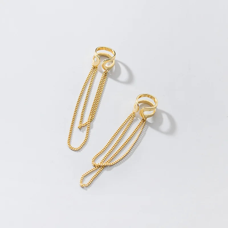 925 Sterling Silver Long Chain Double Layer Clip on Ear Earrings for Women Christmas Gifts