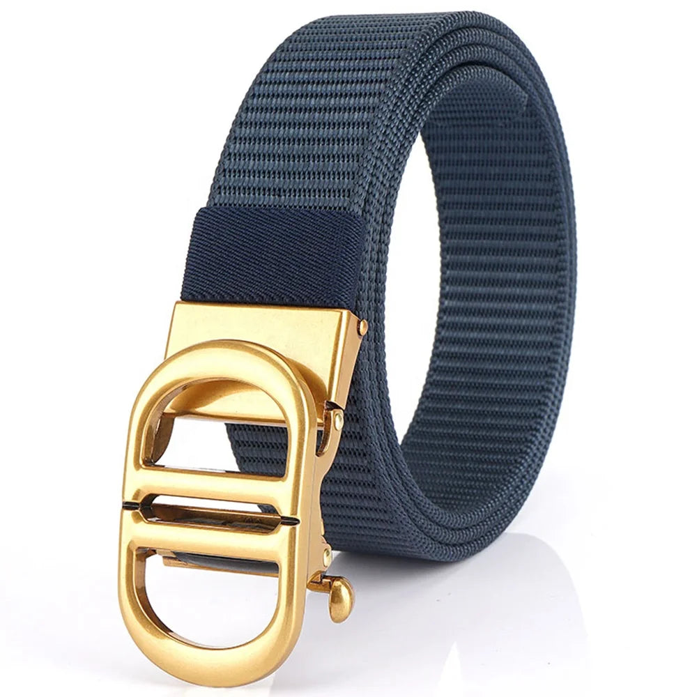 Factory Wholesale TUSHI Men's Adjustable Canvas Waist Belt Zinc Alloy Automatic Buckle Nylon Fabric Model 3.4-100 for Business