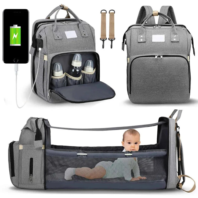 Factory Wholesale OEM ODM Custom Mummy Bag With Bed Cradle Baby Backpack Diaper Bag With Changing Station Mother Baby Care Bag