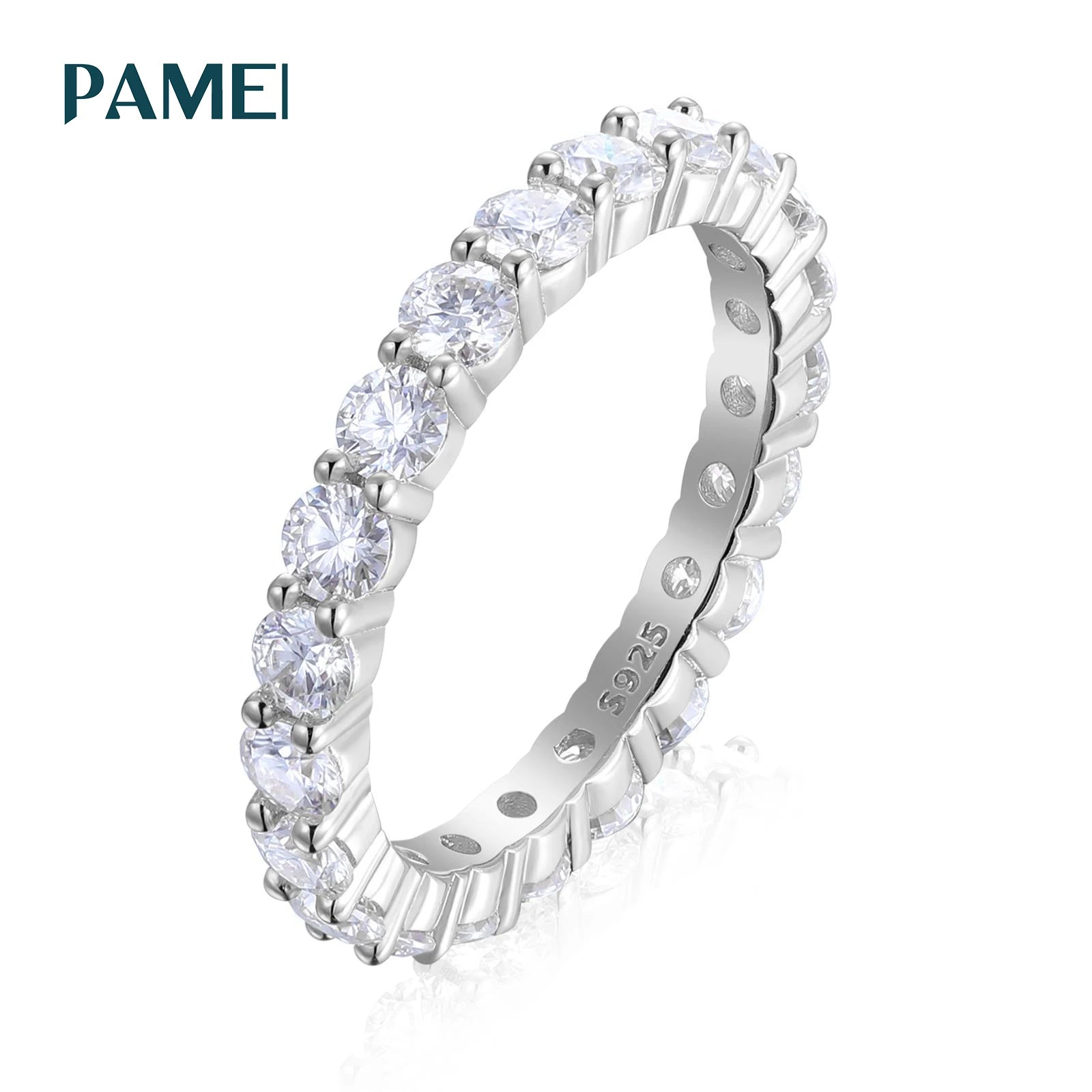 Luxury 3mm Moissanite Wedding Anniversary Jewelry 925 Sterling Silver 1Row Moissanite Diamond Ring for Women