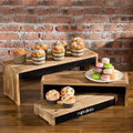 3 layers rustic burnt dark brown wood cake dessert display riser stand with blackboard board