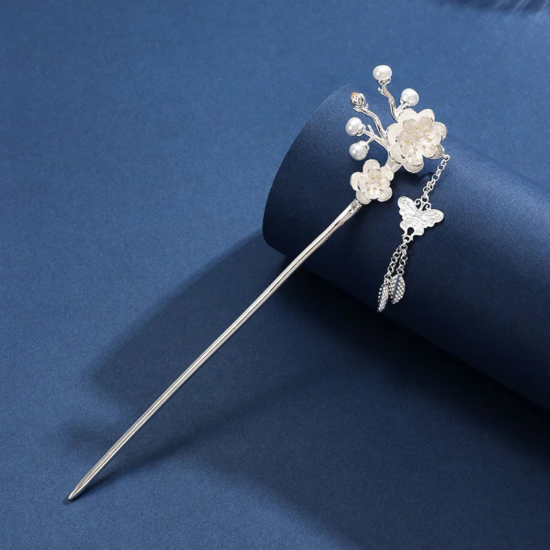 Chinese Style Hair Sticks Women Peach Flower Real 925 Silver Plated Hairpins Hair Clip Pins Wedding Hair Accessories Jewelry