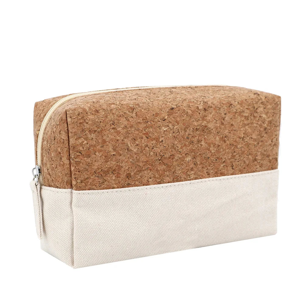 Logo Customized Cork Makeup Bag Eco Friendly Travel Zipper Pouch Cork Cosmetic Packaging Custom Natural Canvas Toiletry Bag Gift