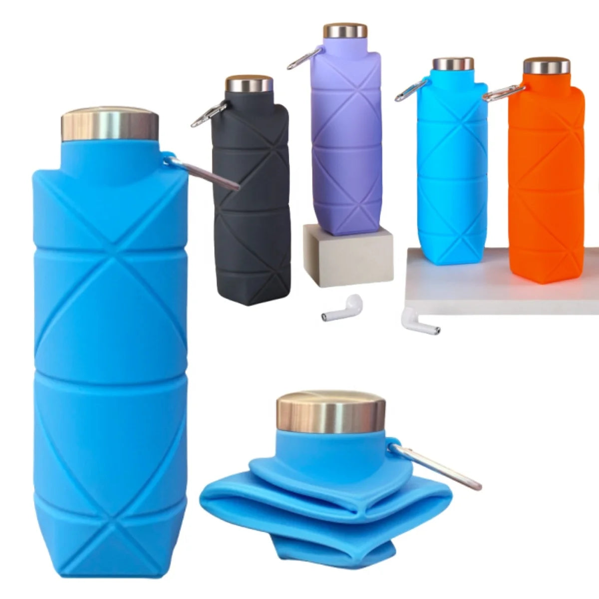 Portable Camping Eco-friendly Drinking Cups 700ml Silicon Folding Water Bottle Pocket Collapsible With Straw