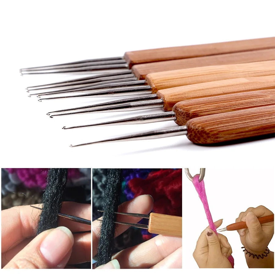 AliLeader Dreadlocks Hook Needle Bamboo Handle Crochet Interlocking Tool for Dread Locs Hair Extensions