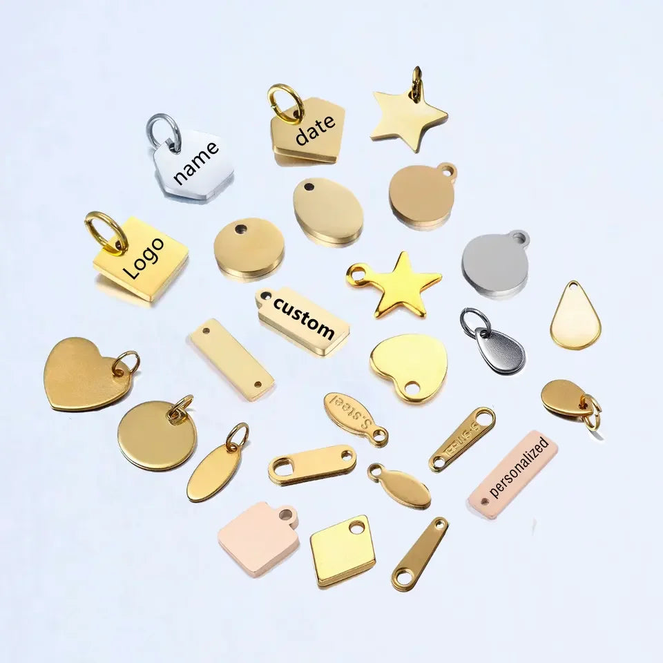 Wholesale Custom Logo Tags Stainless Steel Tarnish Free Geometric Engraved Round Metal Charm Pendant for Necklace