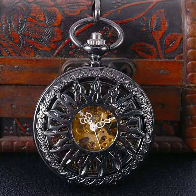 Steampunk Pocket Watch with Fob Chain - Bronze Mechanical Hunter Watch for Men Unique Dolphin Accessories & Gifts