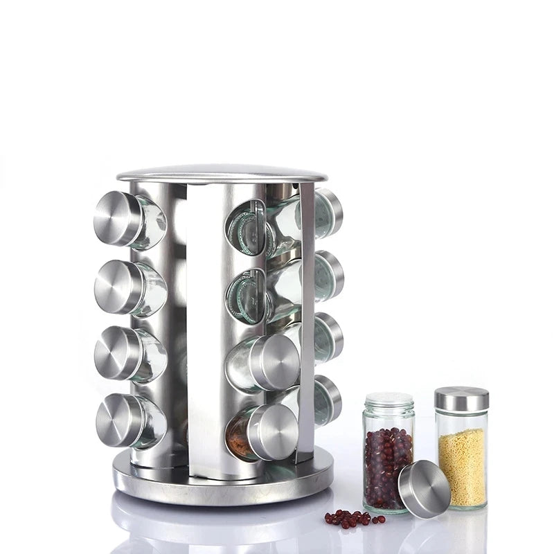 Revolving Seasoning Organizer Rotating Seasoning Organizer Storage with Jars Labels and Funnel