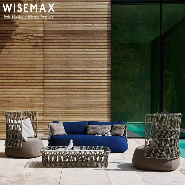 WISEMAX FURNITURE Luxury Hotel Garden Sofa Set Waterproof Aluminium Wicker Rattan Patio Sofa Table for Hotel Outdoor Furniture