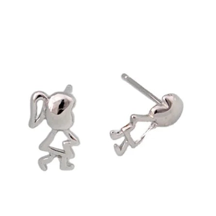 Factory Wholesale Silver Boy Girl cartoon Stud Earrings for Women Elegant Wedding Jewelry Simple Earrings