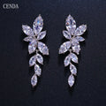 Cenda Leaf Zircon Drop Earrings for Women White Gold Color Crystal Wedding Earrings Bride Jewelry