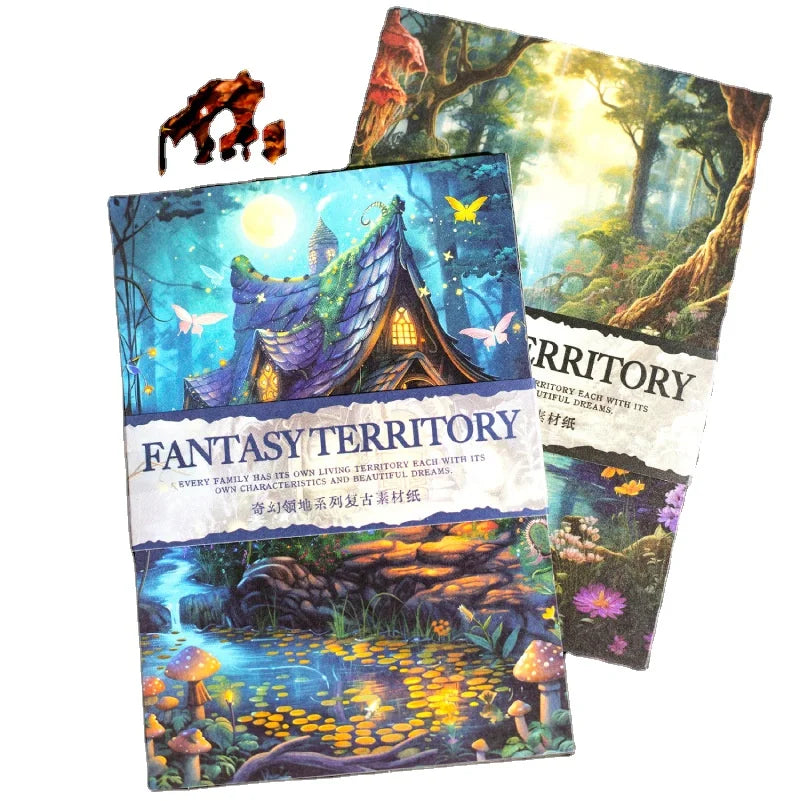30pcs/pack Vintage Material Paper Fantasy Territory Series Handbook Decorative Collage Bottoming Sticker Notepad Message 5 Model