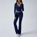 Casual Women Suits Wholesale V Neck Waist Baring Tops Custom logo Plain Color Trousers Factory Directly