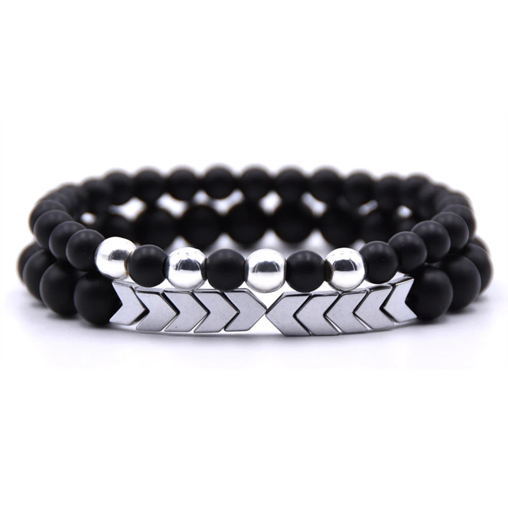 Fashion Punk Natural Stone Men Black Magnetic Onyx Arrow Beaded Bracelet