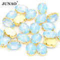 JUNAO 10*14mm 18*25mm Claw Setting Crystal Rhinestone Sew on Flatback Oval Resin Stones Rhinestones With Gold Claw
