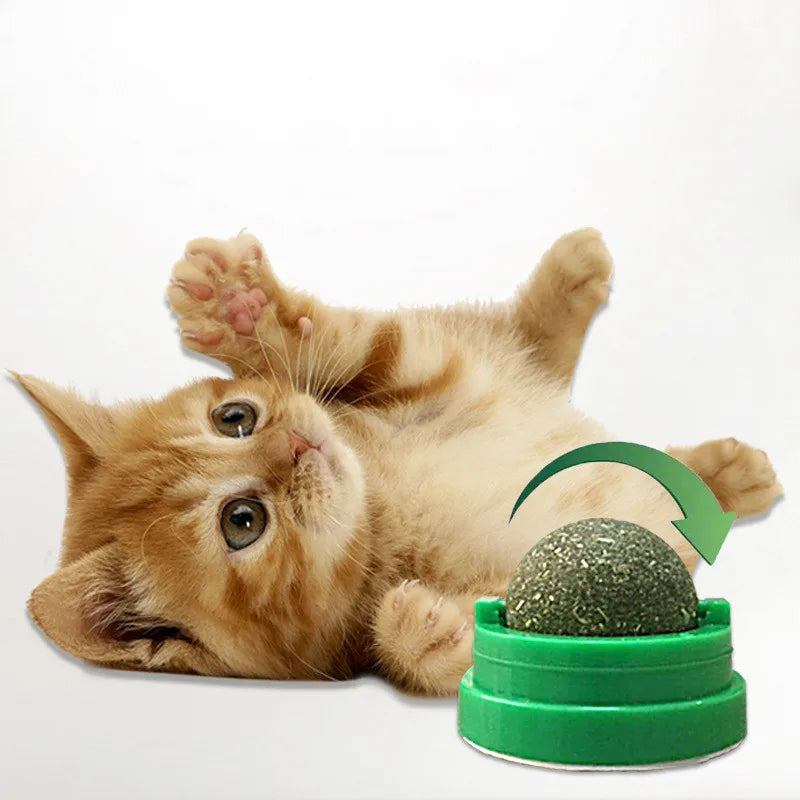 Eco-Friendly Cat Toy Edible Ball with Spinning Catnip Tip Encourages Licking and Playfulness for Cats