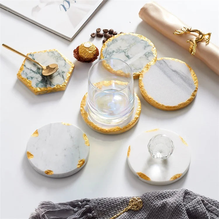 Home Decor Custom Marble Coaster Wedding Striped Coaster Wonderfully Imaged White Gold Painted Marble Stone Cup Coasters Set