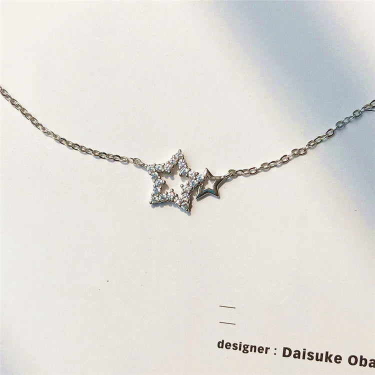 2025 Fashion Small Charm Necklace S925 Women Two Star Chocker Necklace
