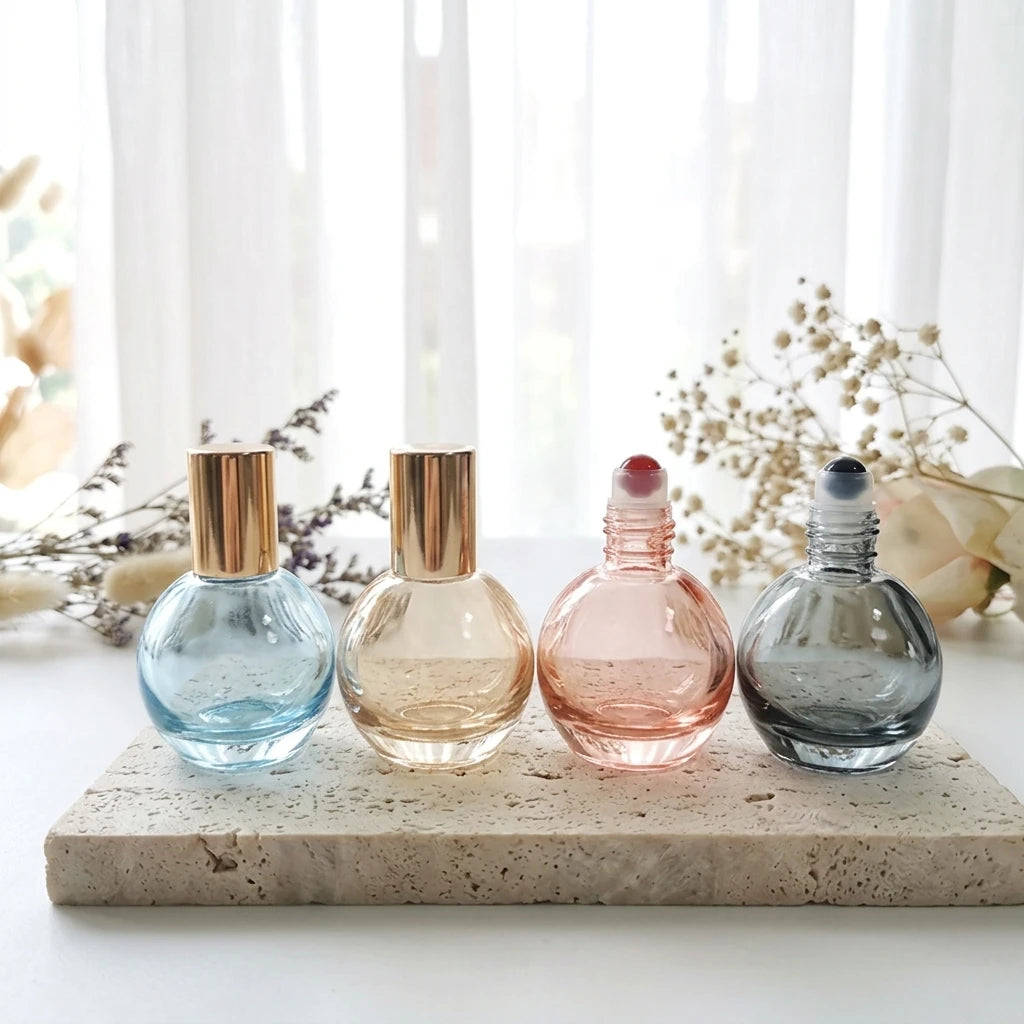 Ready to Ship 10ml Round Glass Crystal Roller Bottle Bulb-Shaped with Gemstone Roller for Perfume Oils